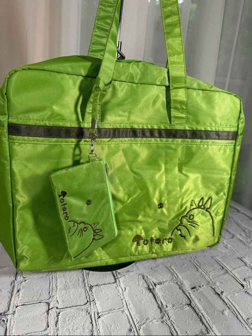 Studio Ghibli My Neighbor Totoro Green Laptop Tote Bag Anime w/ pouch embroidery